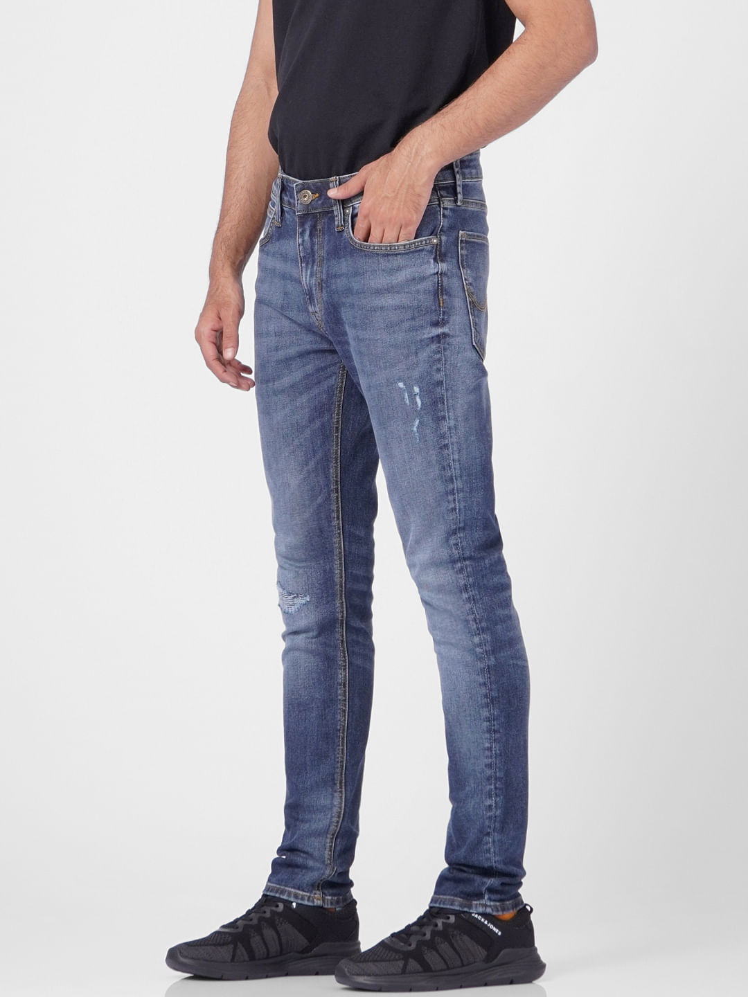 Blue Low Rise Distressed Liam Skinny Jeans