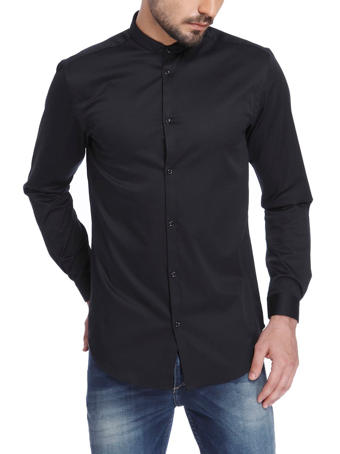 Solid Black Casual Shirt - S