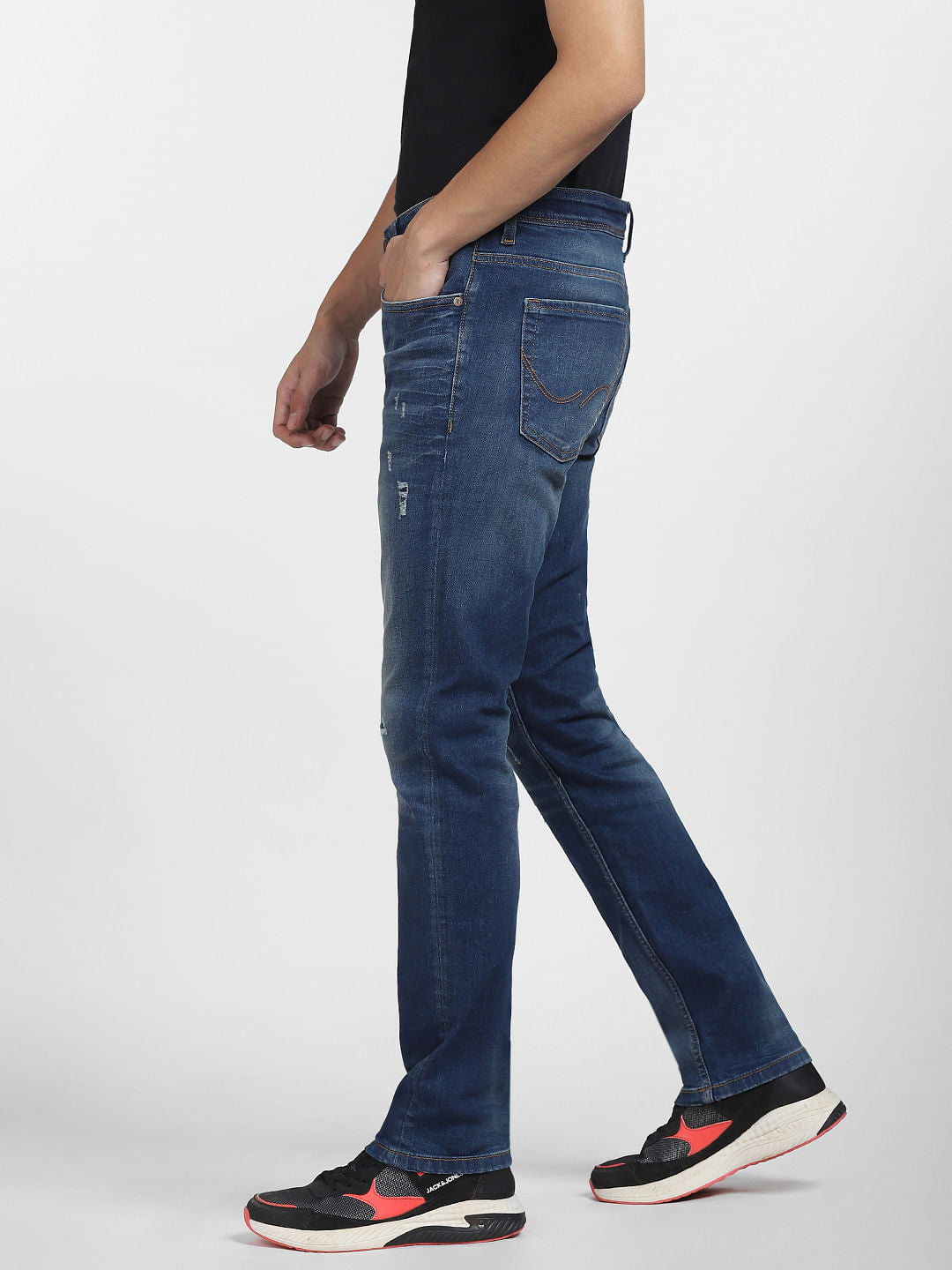 Blue Low Rise Distressed Glenn Slim Fit Jeans