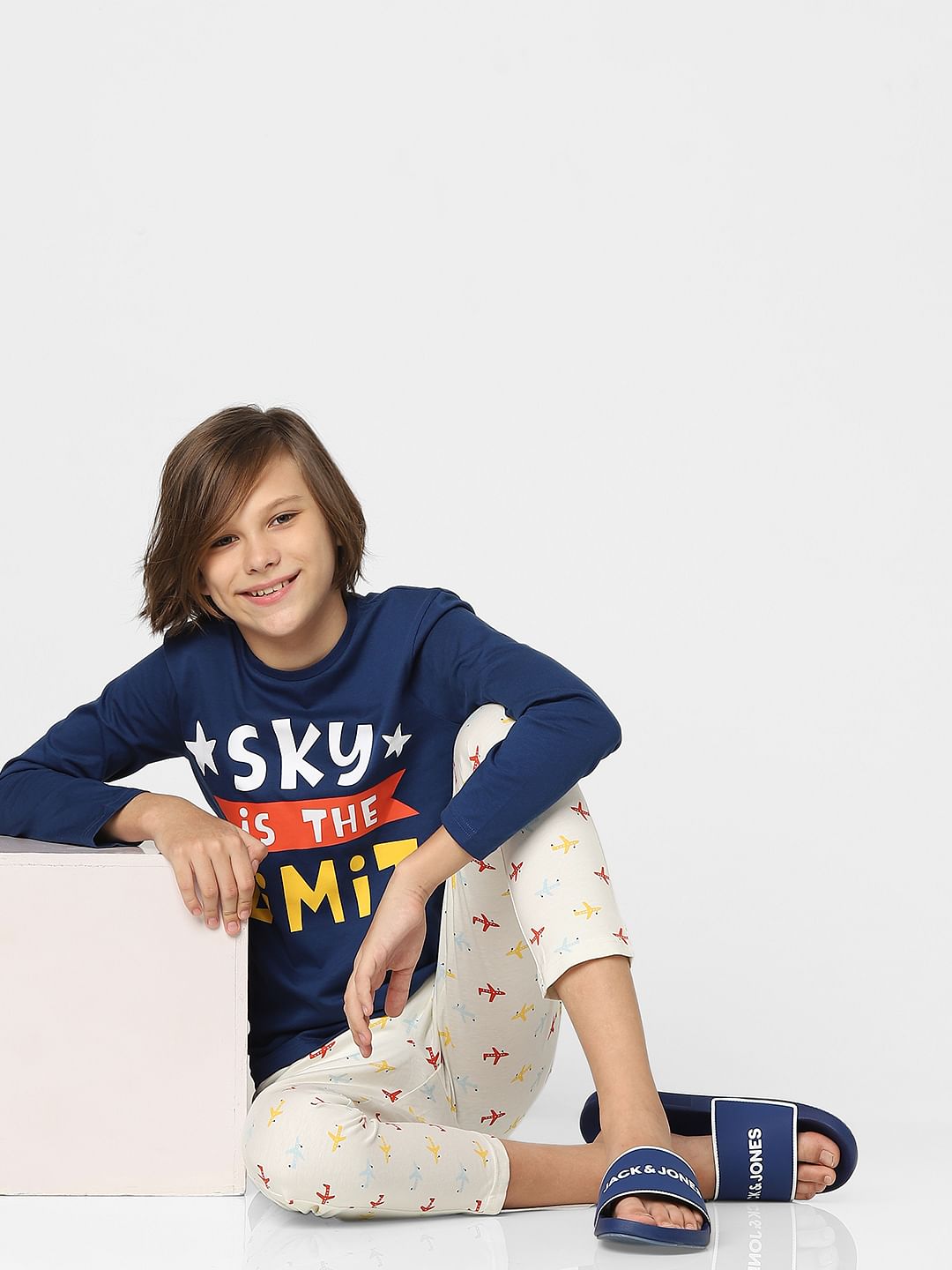 Boys Blue Printed T-shirts & Pyjama Night Suit Set - 4/5Y