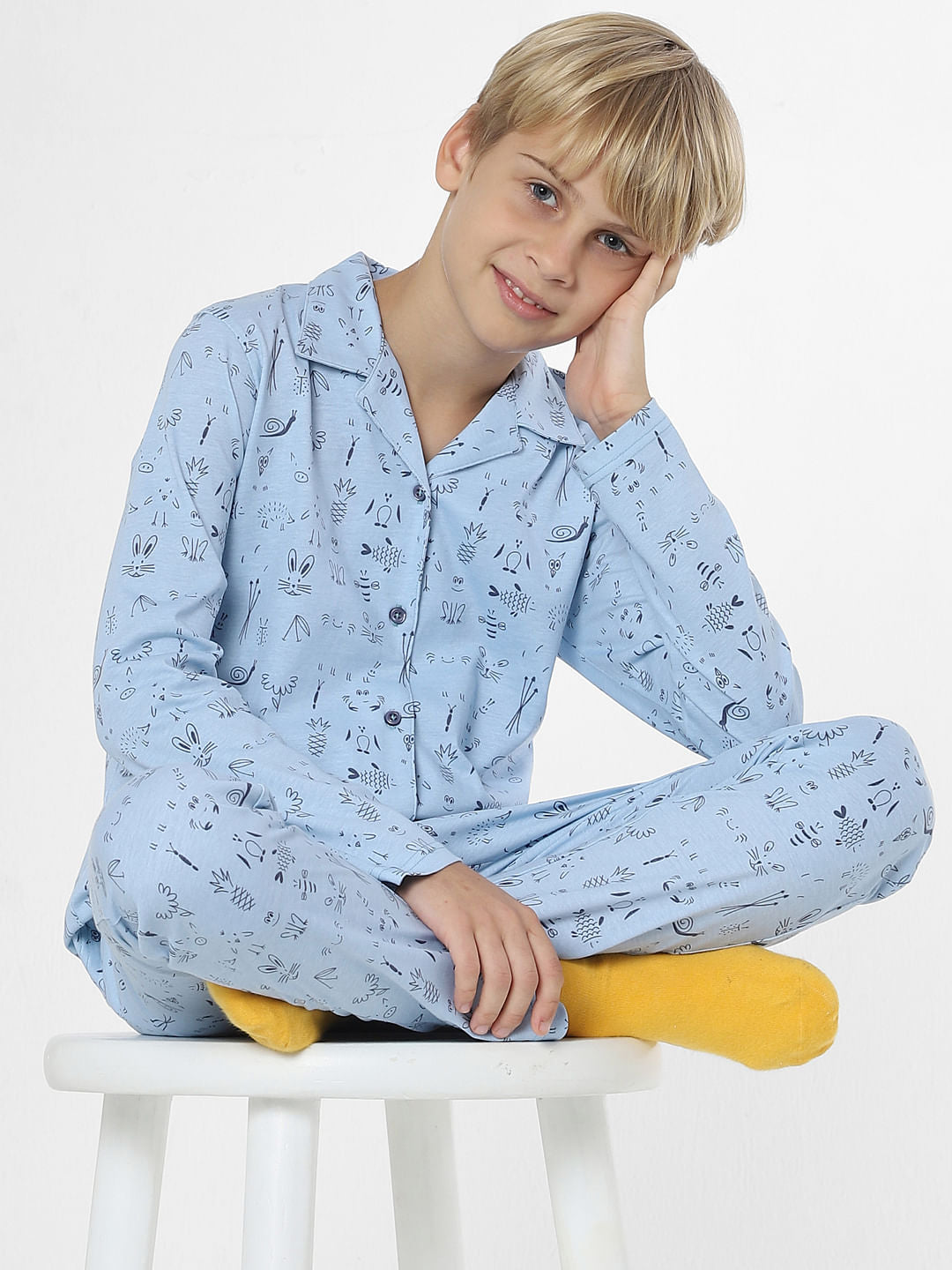 Boys Blue Printed Sleepwear Set - 4/5Y