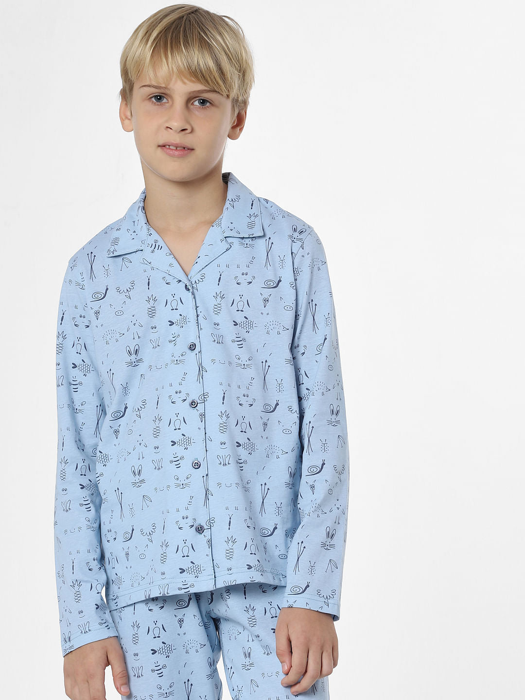 Boys Blue Printed Sleepwear Set