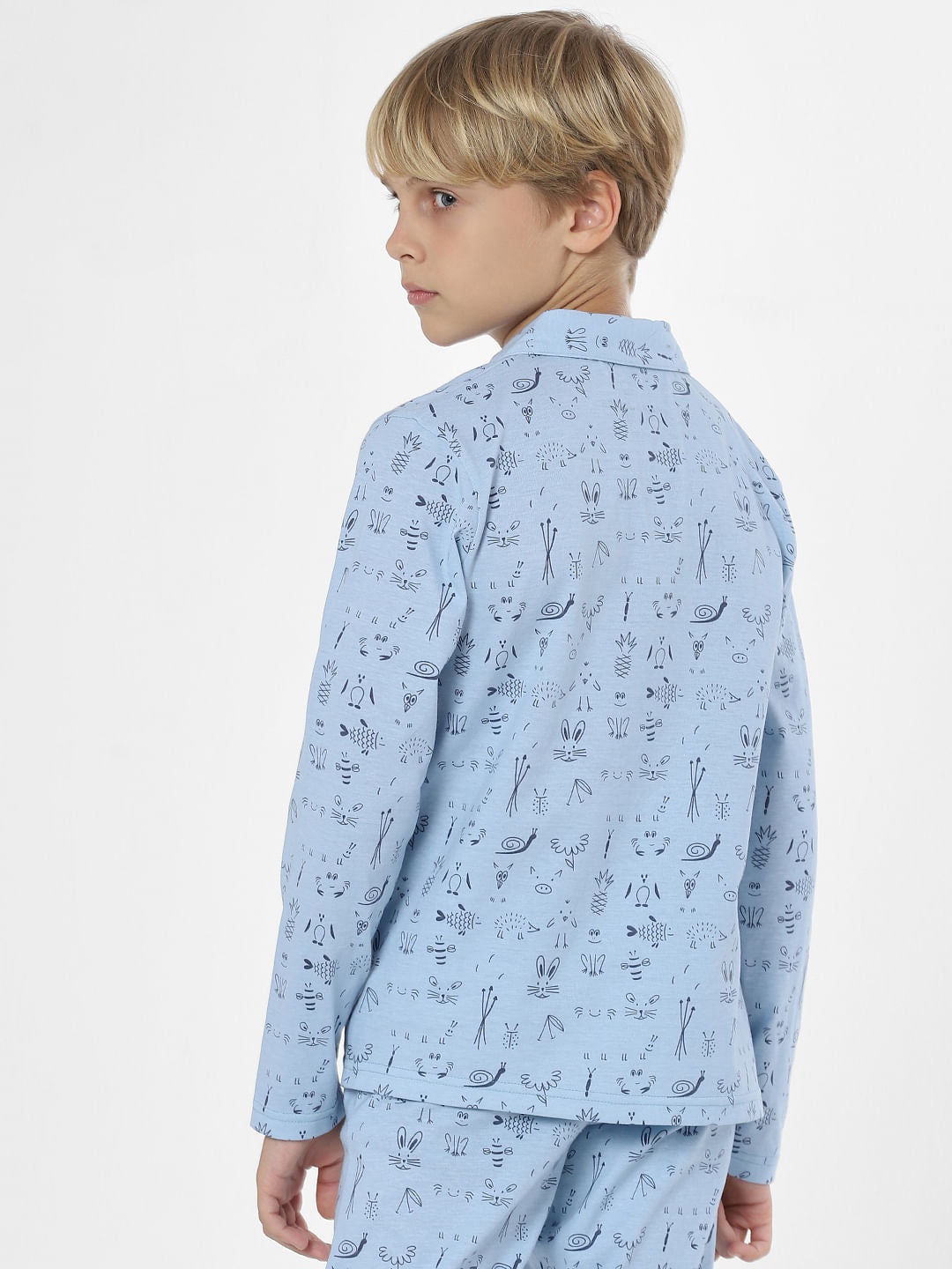 Boys Blue Printed Sleepwear Set