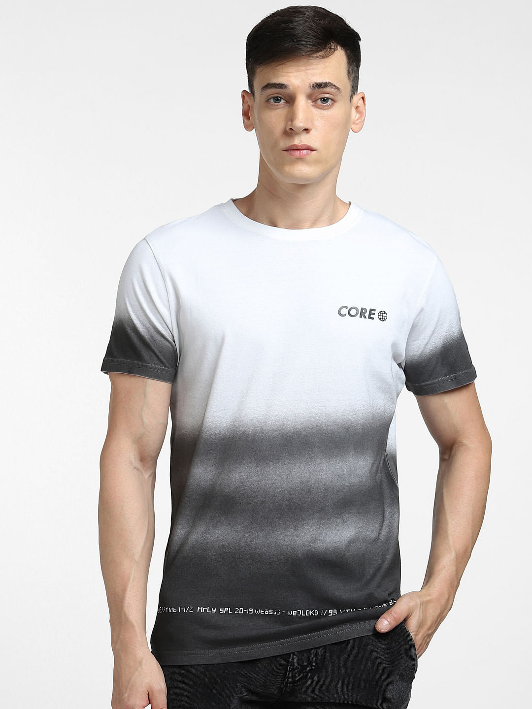 White Colourblocked Crew Neck T-shirt