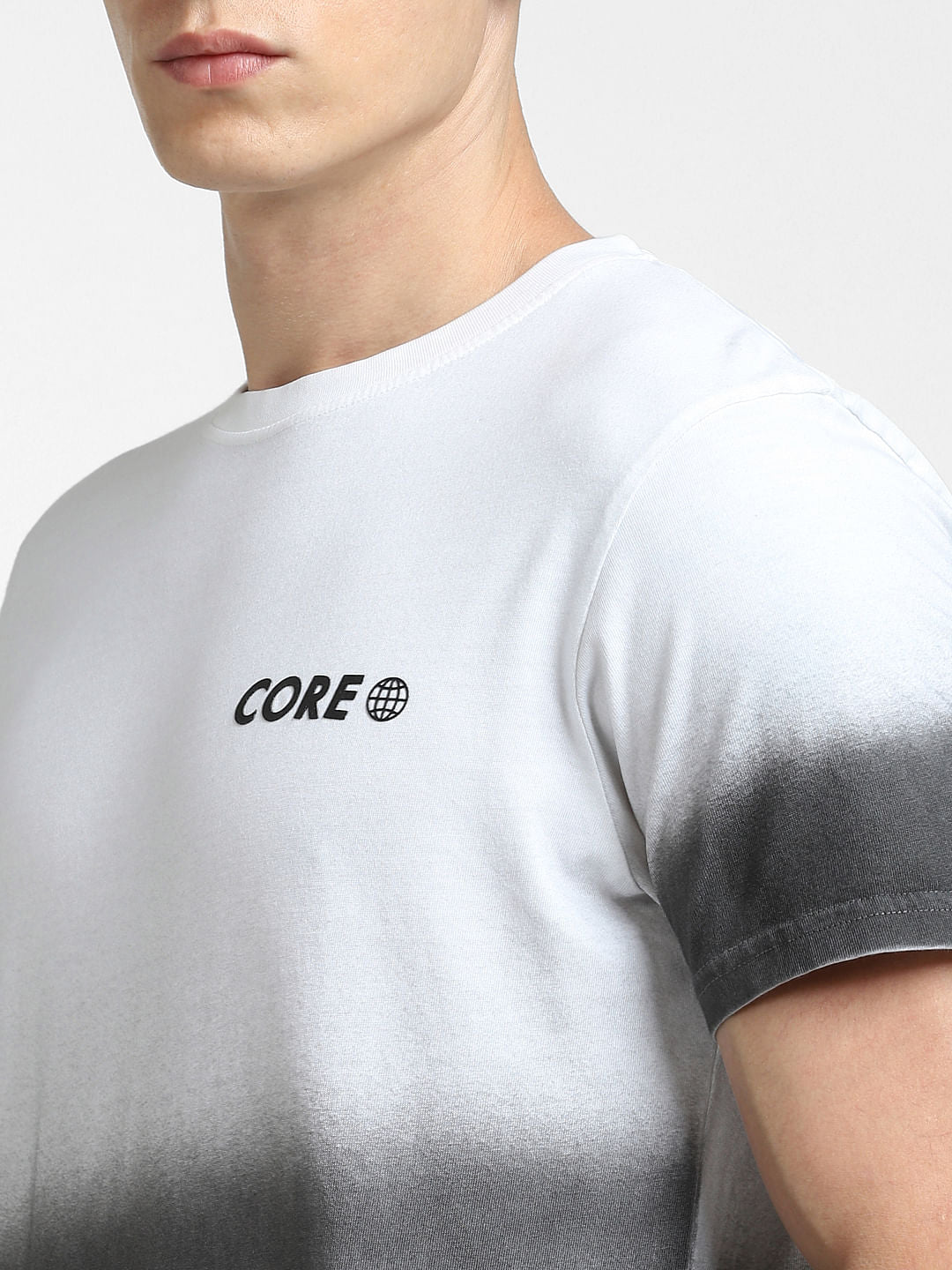 White Colourblocked Crew Neck T-shirt