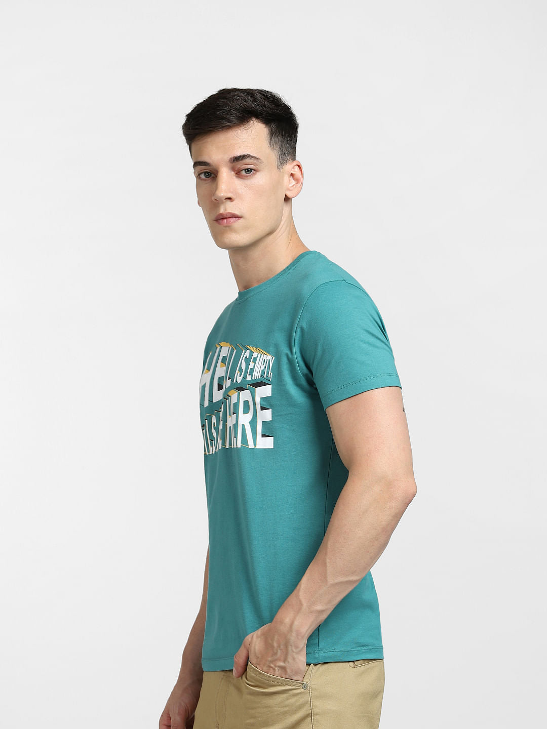 Blue Typographic Print Crew Neck T-shirt