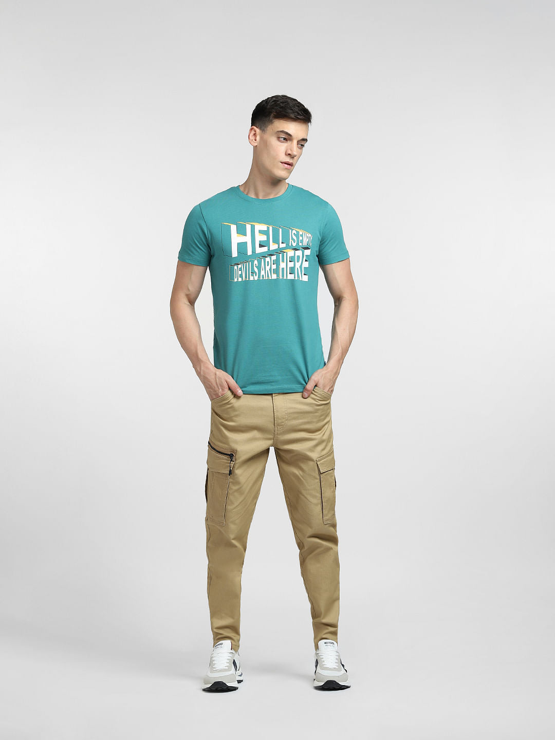 Blue Typographic Print Crew Neck T-shirt