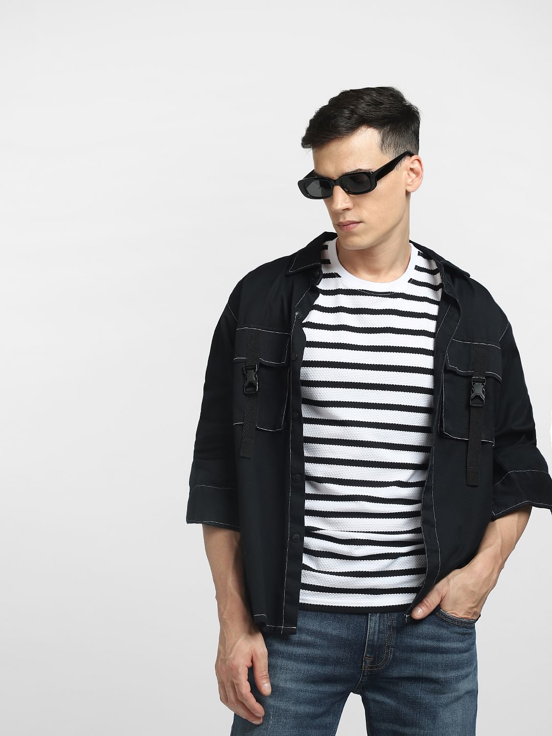 White Striped Crew Neck T-shirt - S