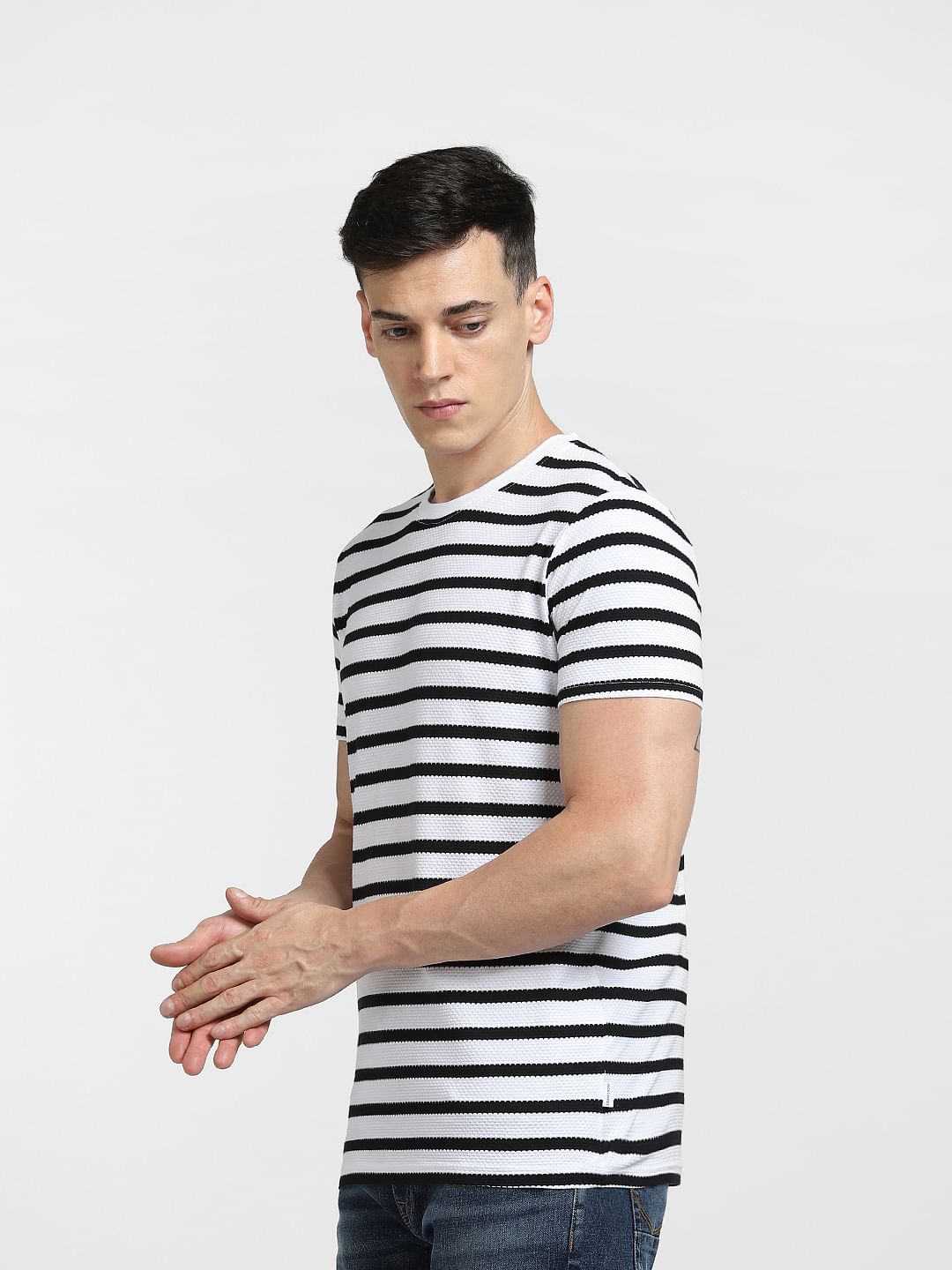 White Striped Crew Neck T-shirt