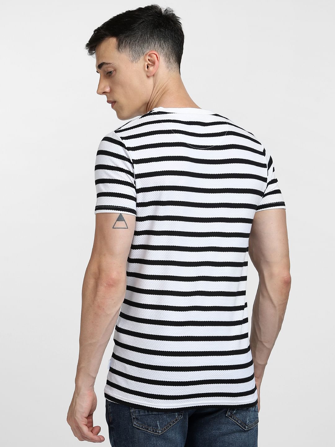 White Striped Crew Neck T-shirt