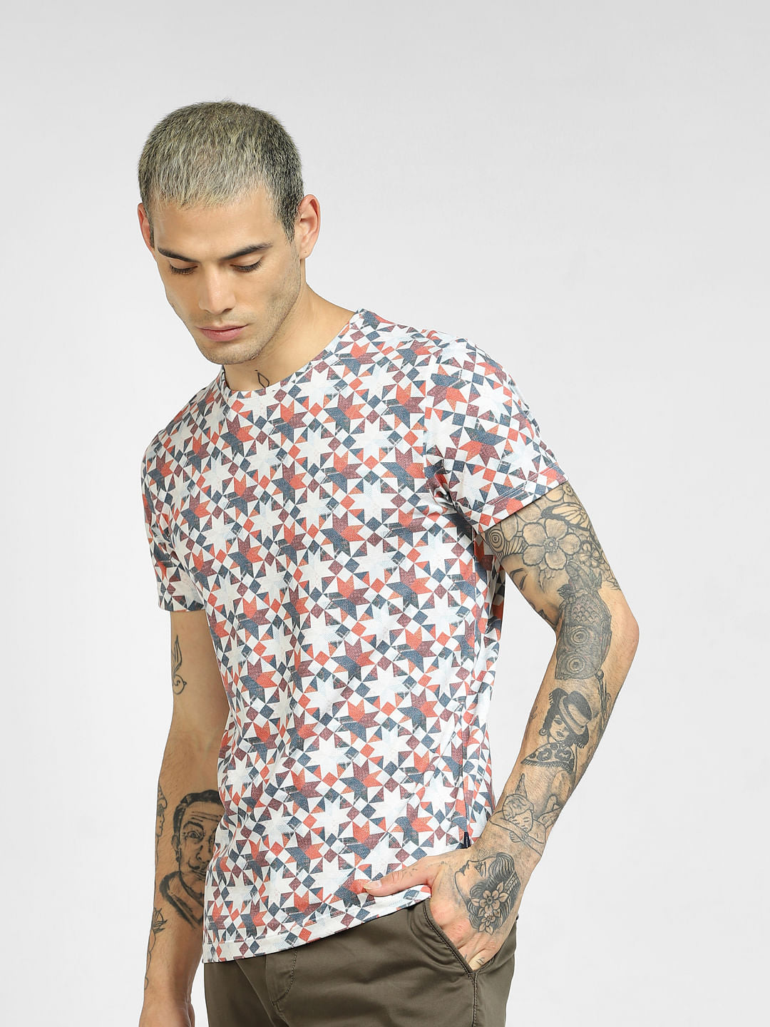 Red All Over Print Crew Neck T-shirt