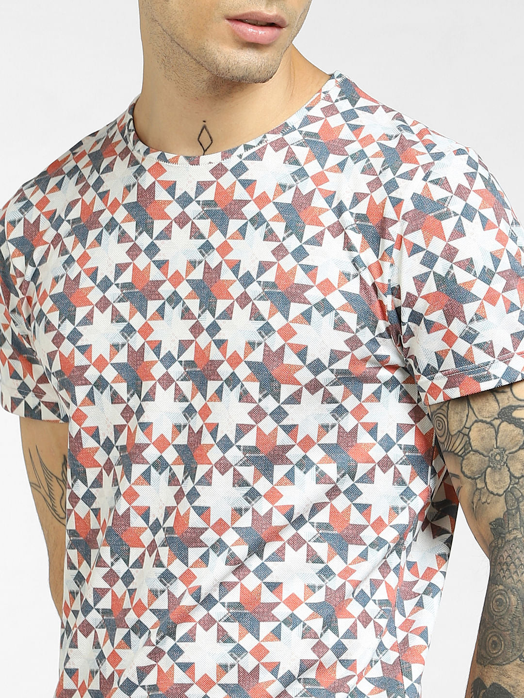 Red All Over Print Crew Neck T-shirt