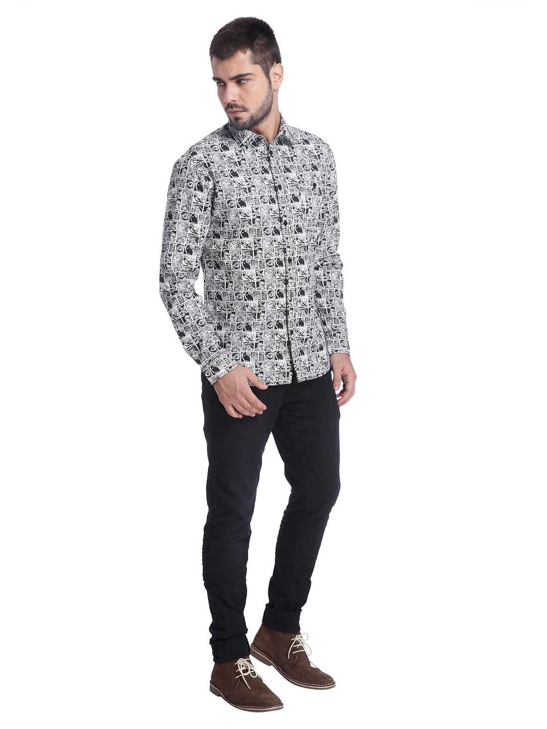All-Over Print White Casual Shirt