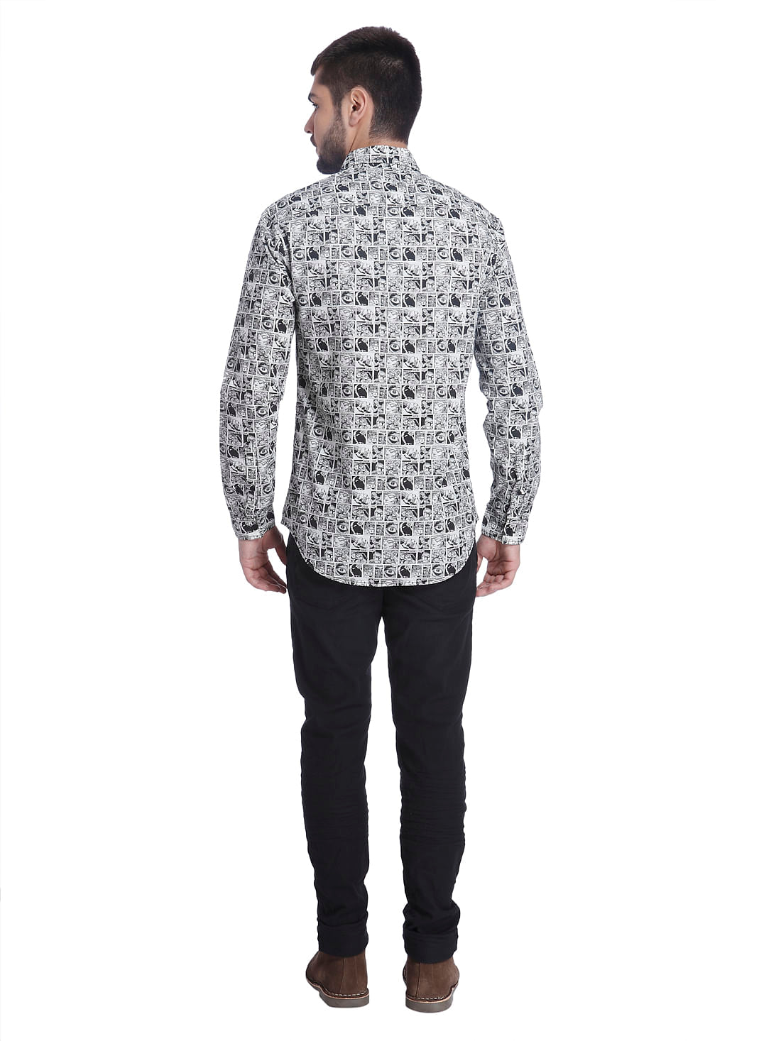 All-Over Print White Casual Shirt