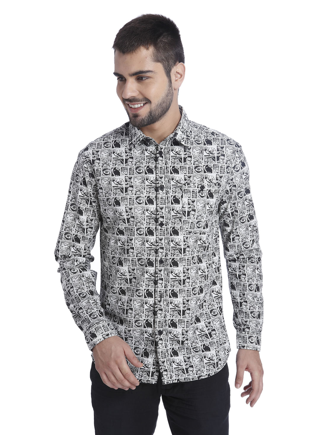 All-Over Print White Casual Shirt