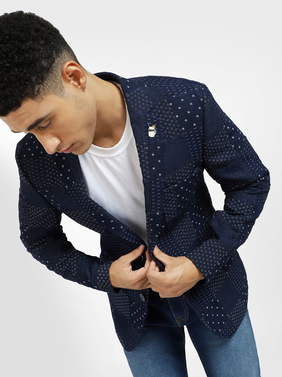 Navy Blue Printed Blazer