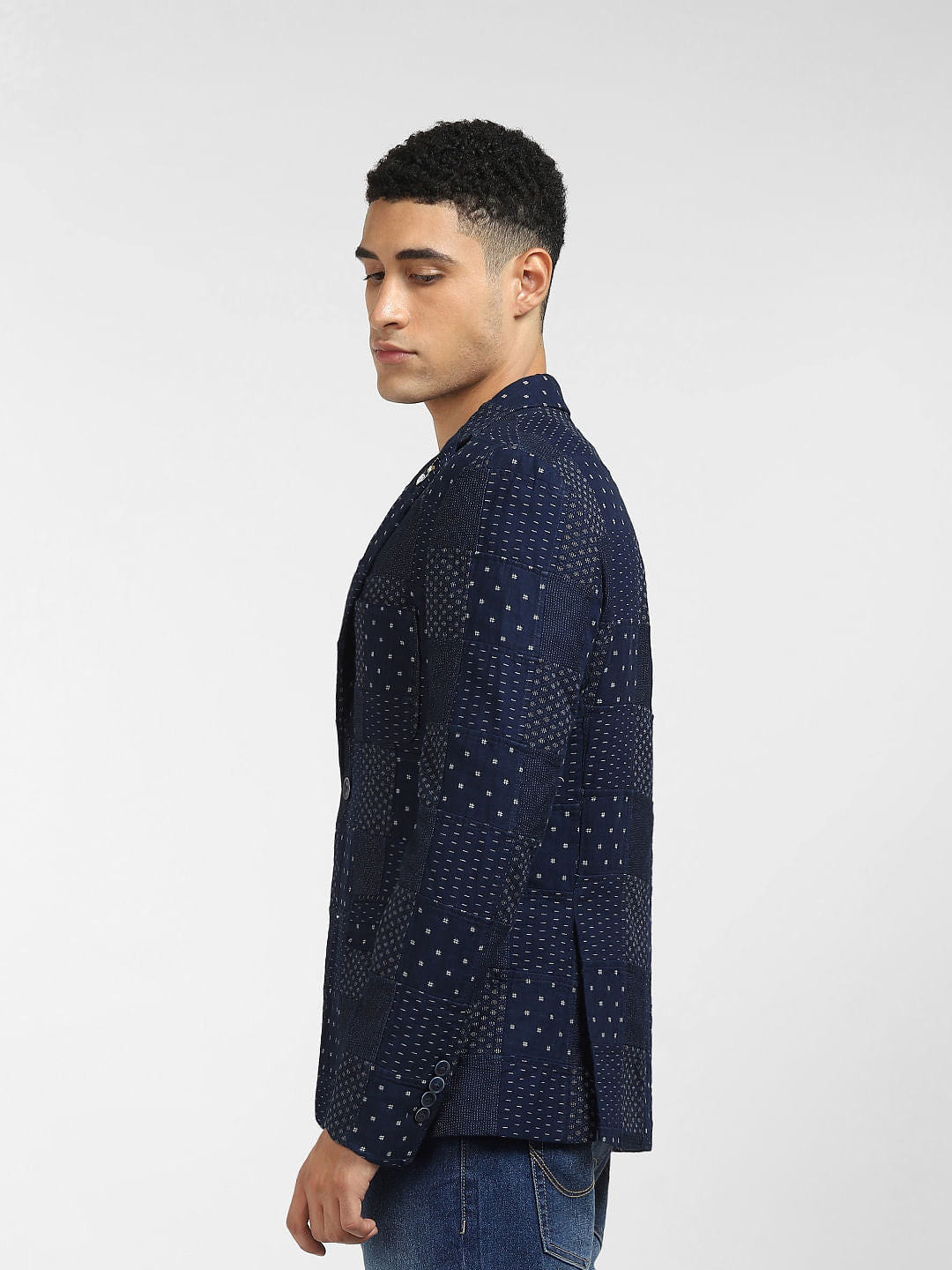 Navy Blue Printed Blazer