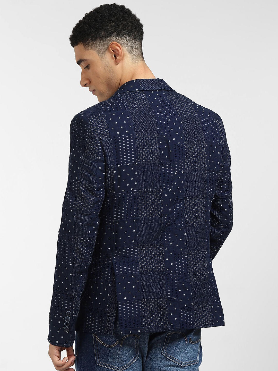 Navy Blue Printed Blazer