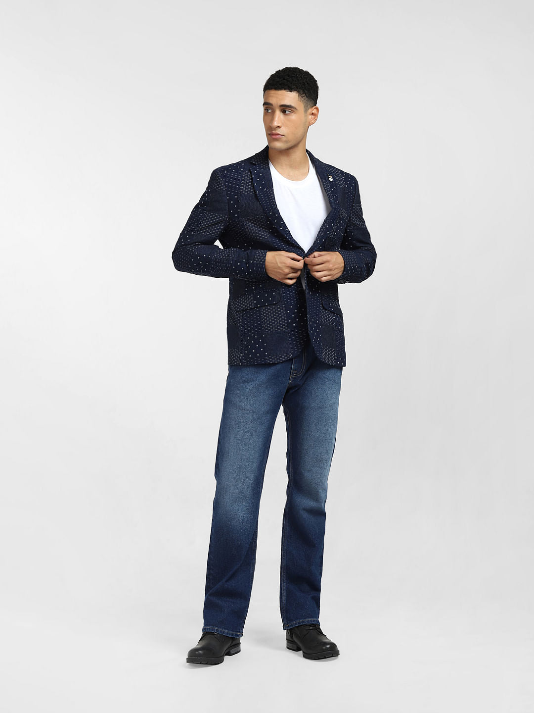 Navy Blue Printed Blazer