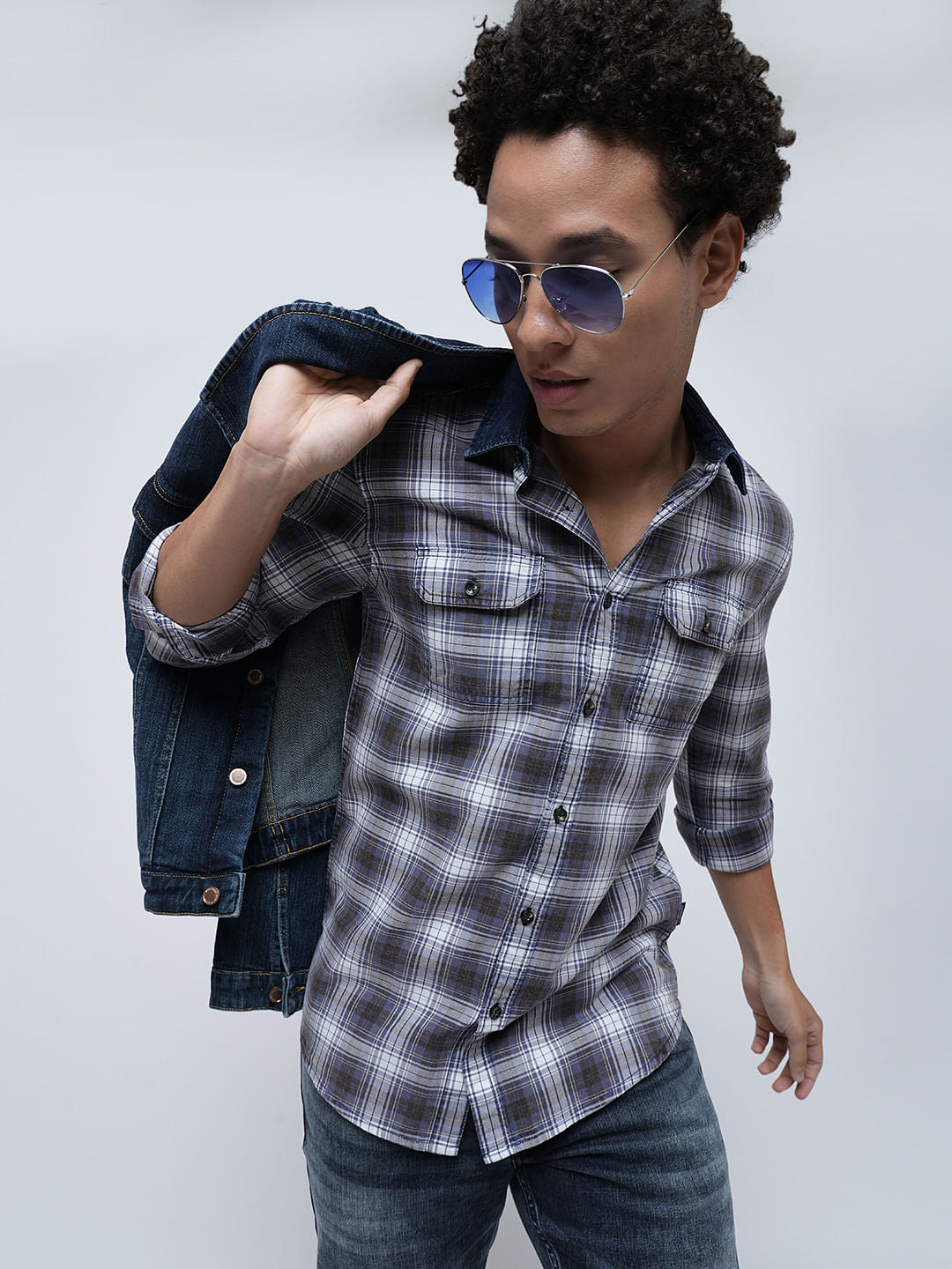 PRODUKT by JACK&JONES Blue Check Cotton Shirt - S