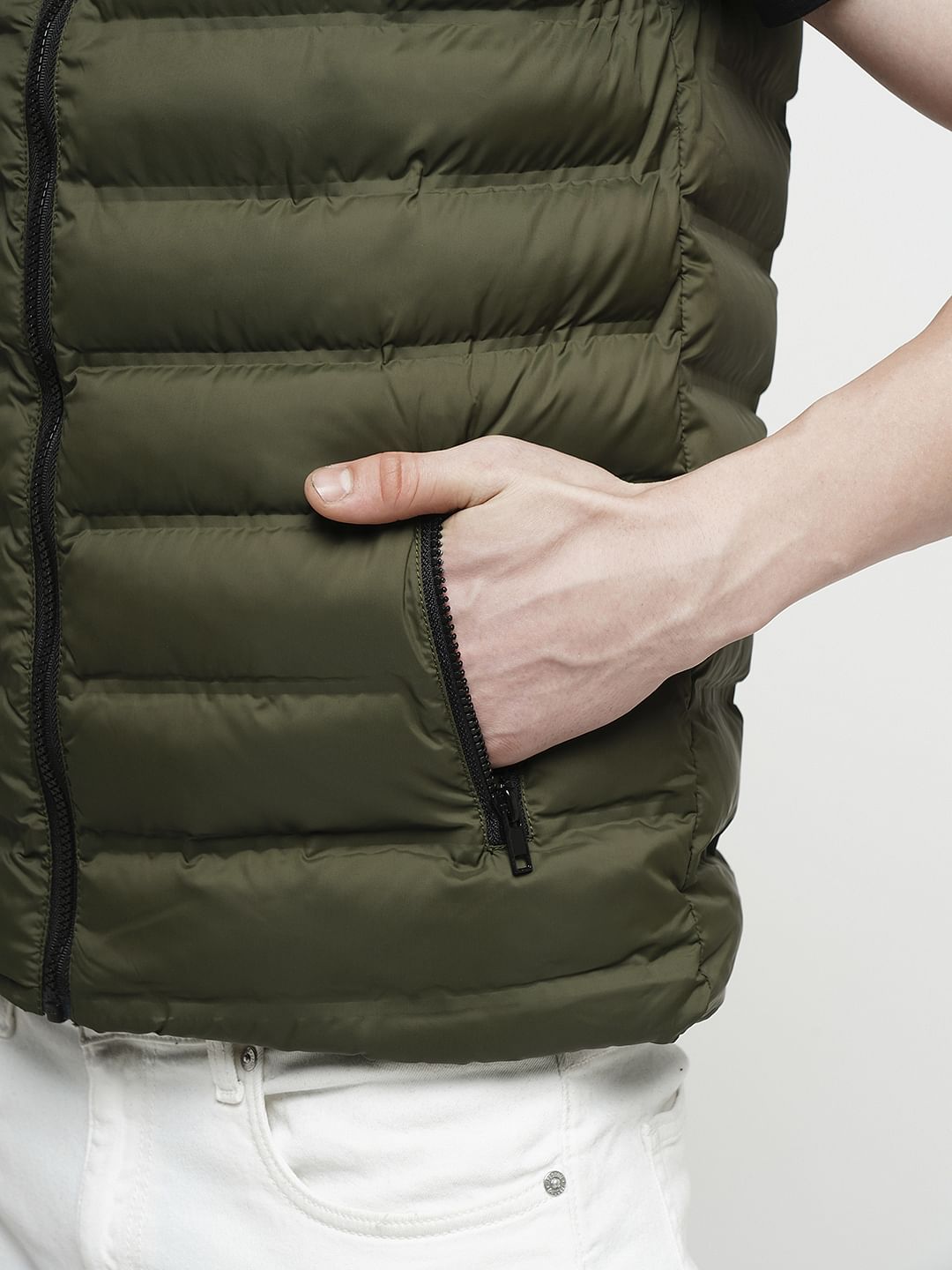 PRODUKT by JACK&JONES Olive Green Sleeveless Puffer Vest