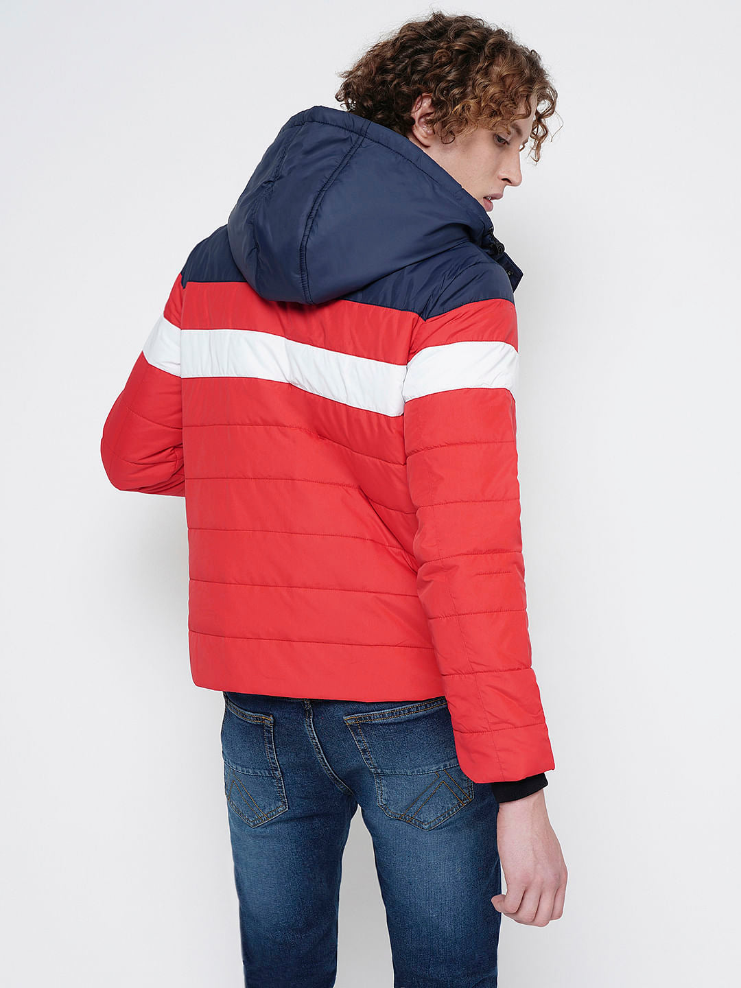 PRODUKT by JACK&JONES Red Colourblocked Hooded Puffer Jacket
