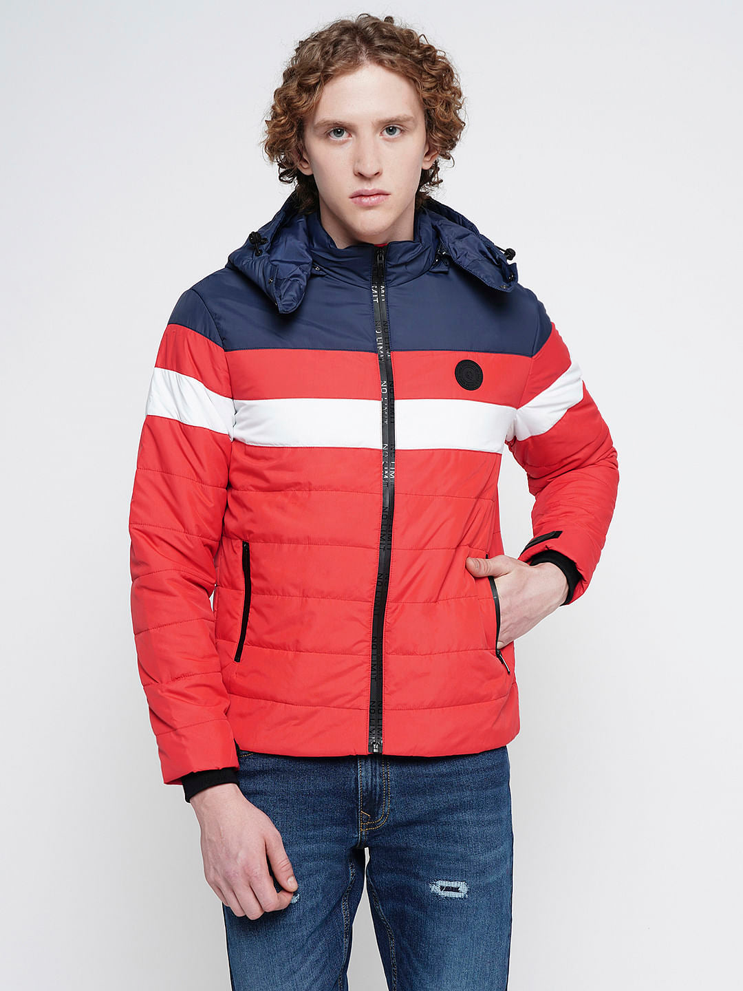 PRODUKT by JACK&JONES Red Colourblocked Hooded Puffer Jacket - S