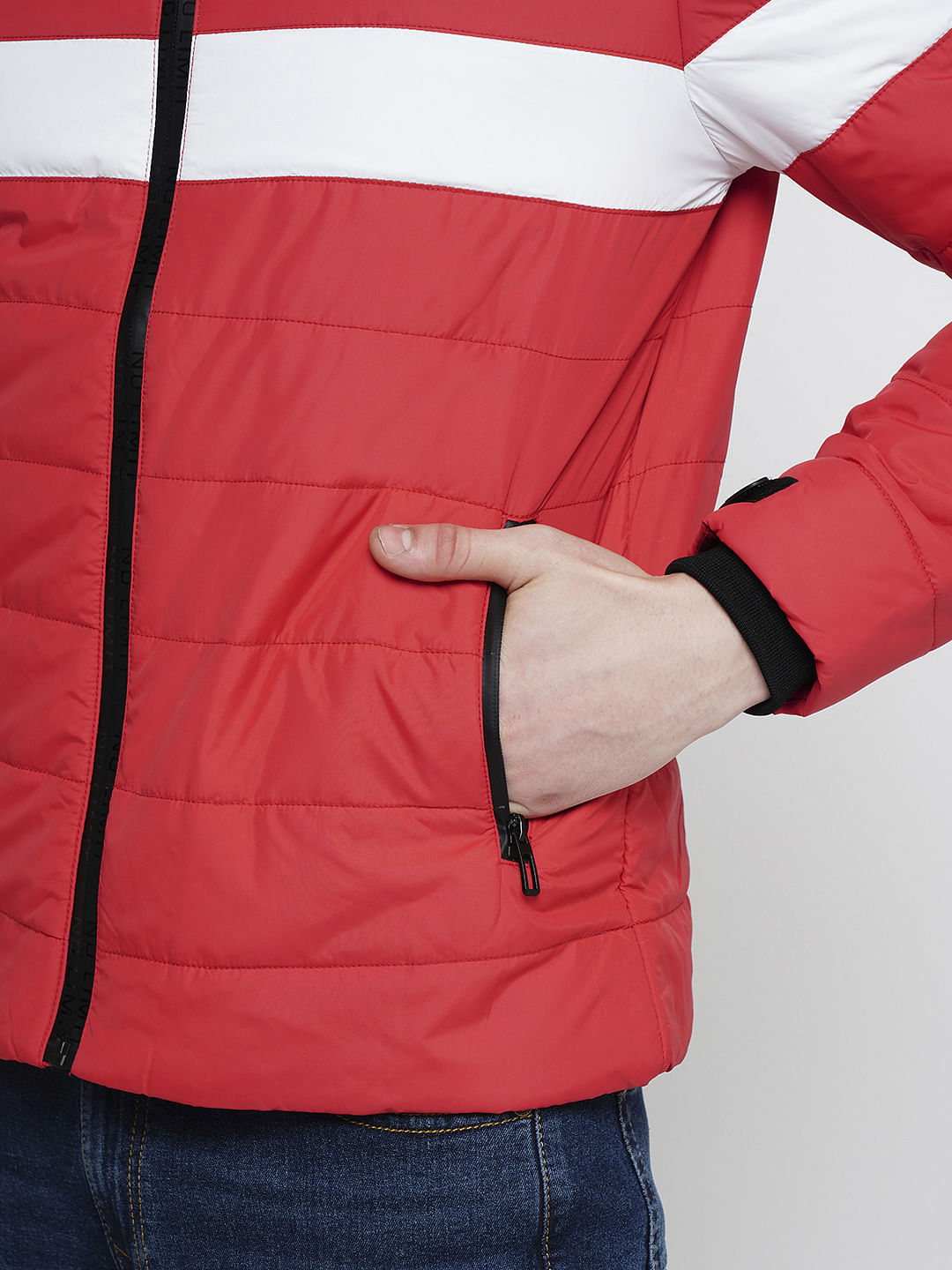 PRODUKT by JACK&JONES Red Colourblocked Hooded Puffer Jacket