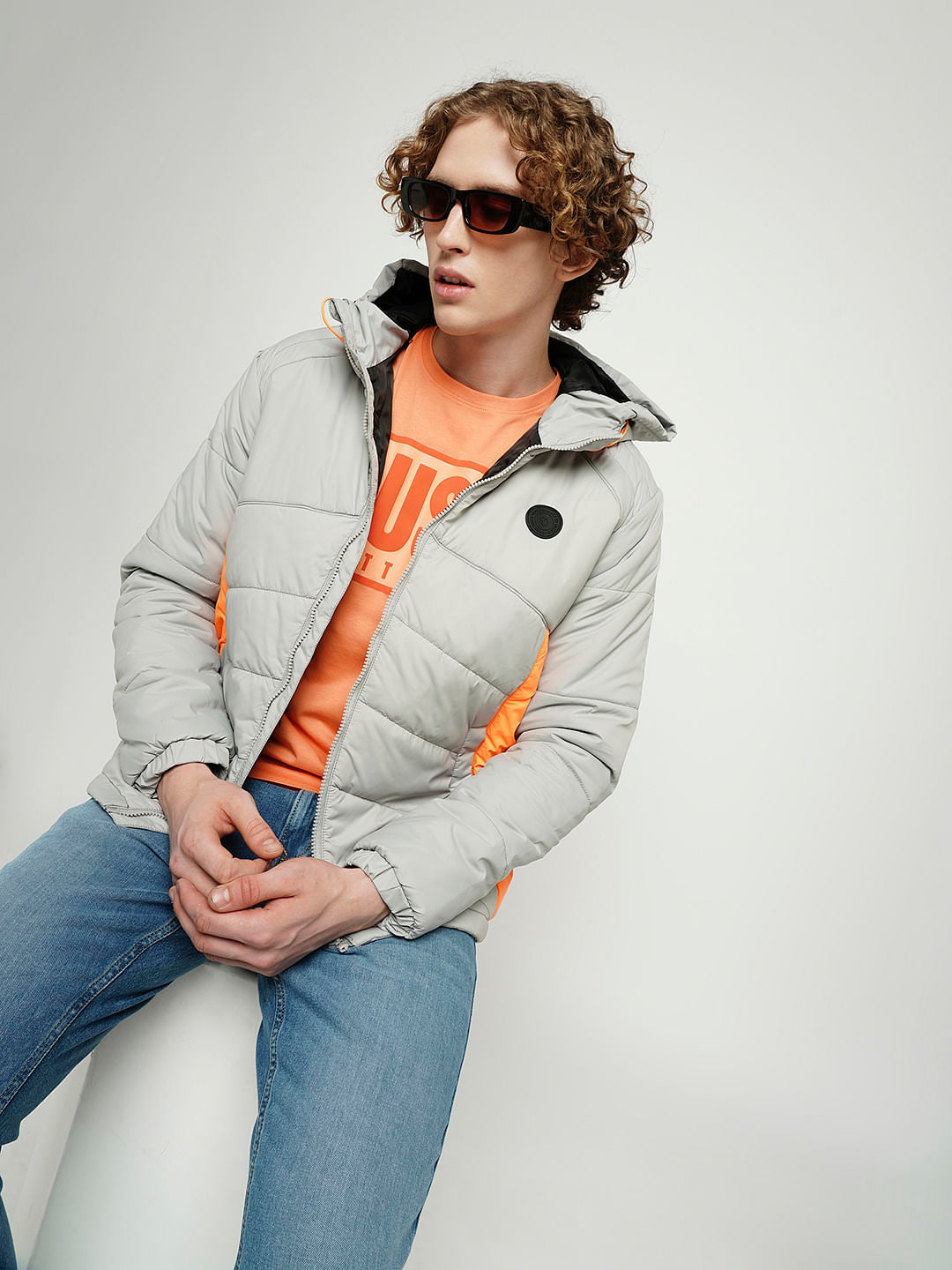 PRODUKT by JACK&JONES Grey Hooded Puffer Jacket - S