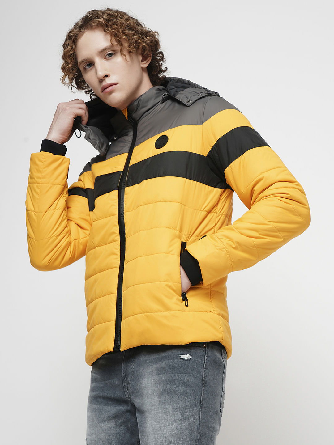 PRODUKT by JACK&JONES Yellow Colourblocked Hooded Puffer Jacket