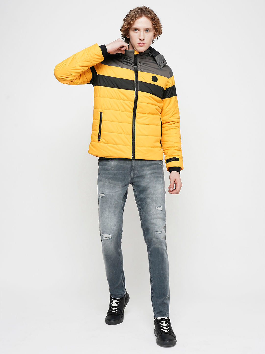 PRODUKT by JACK&JONES Yellow Colourblocked Hooded Puffer Jacket