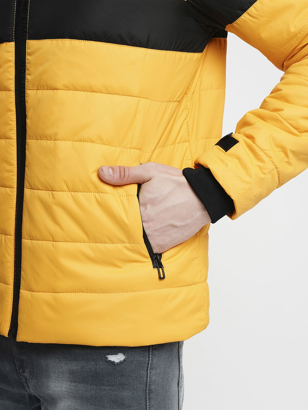 PRODUKT by JACK&JONES Yellow Colourblocked Hooded Puffer Jacket