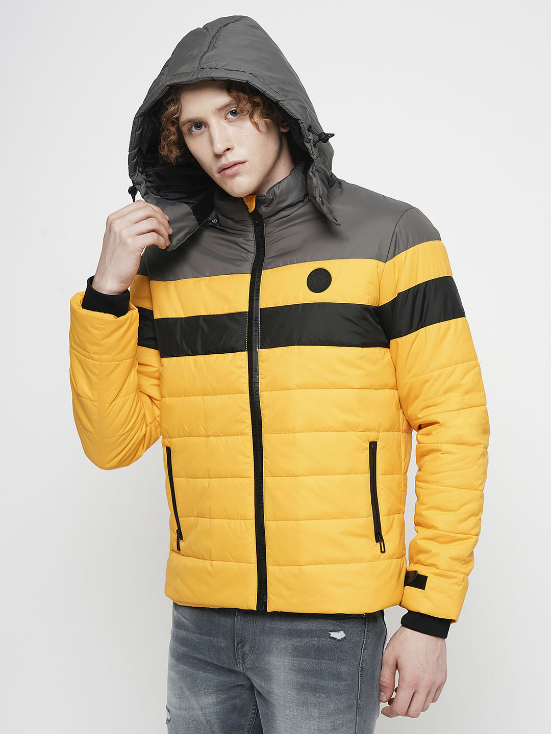 PRODUKT by JACK&JONES Yellow Colourblocked Hooded Puffer Jacket