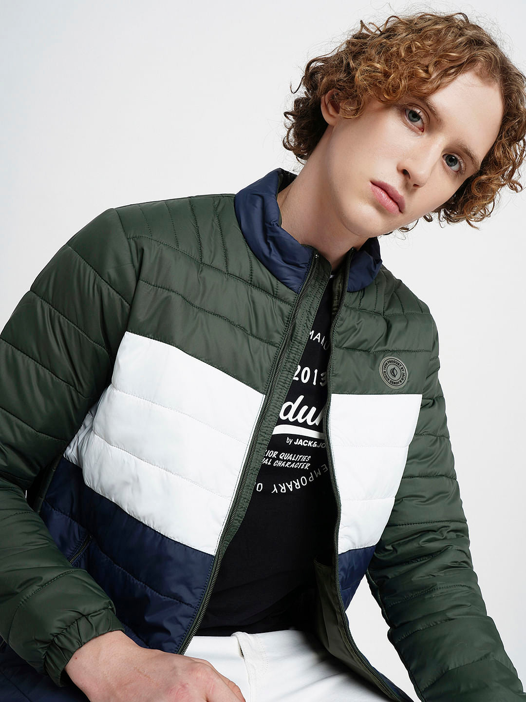 PRODUKT by JACK&JONES Green Colourblocked Hooded Puffer Jacket - S