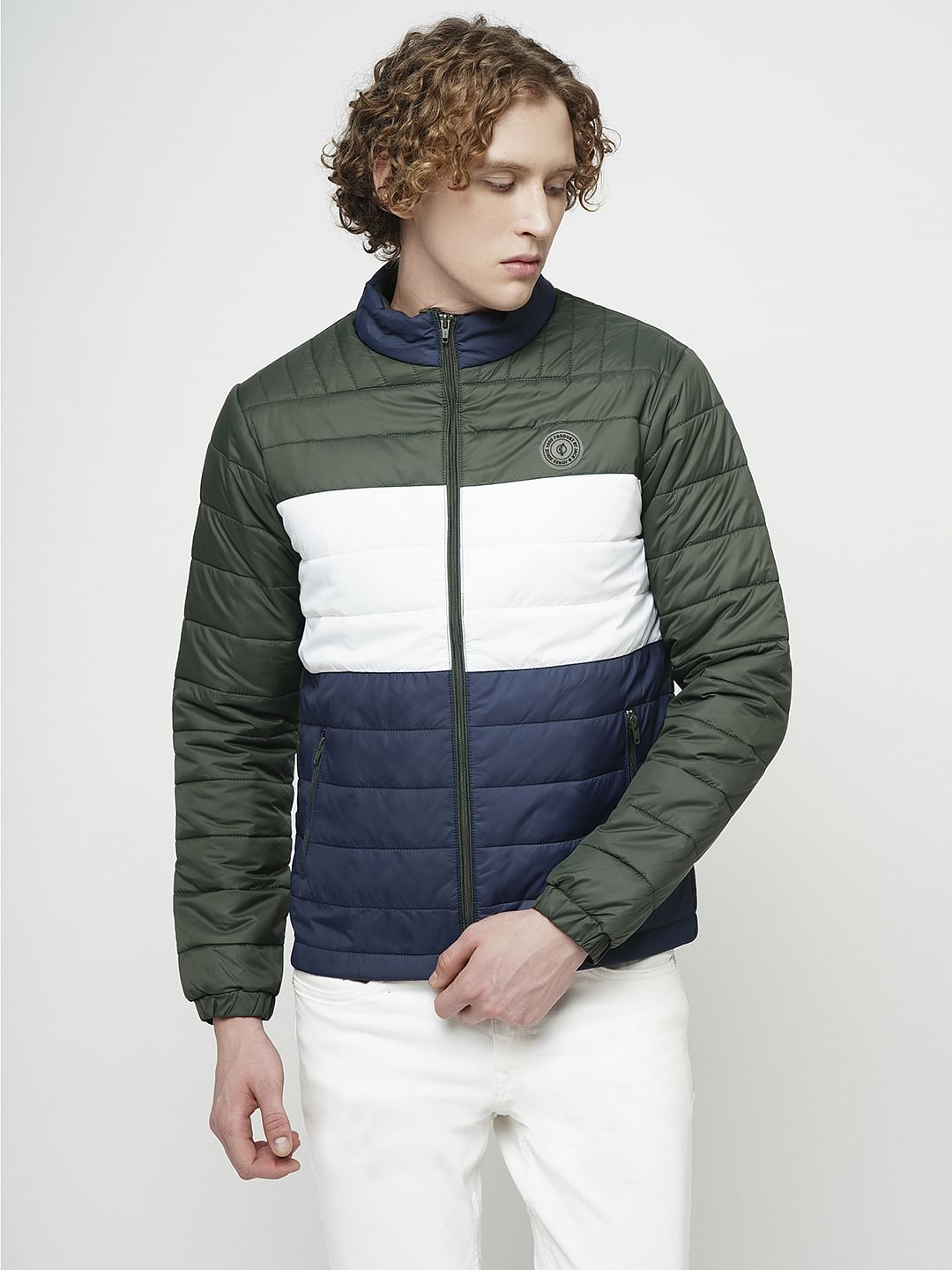 PRODUKT by JACK&JONES Green Colourblocked Hooded Puffer Jacket