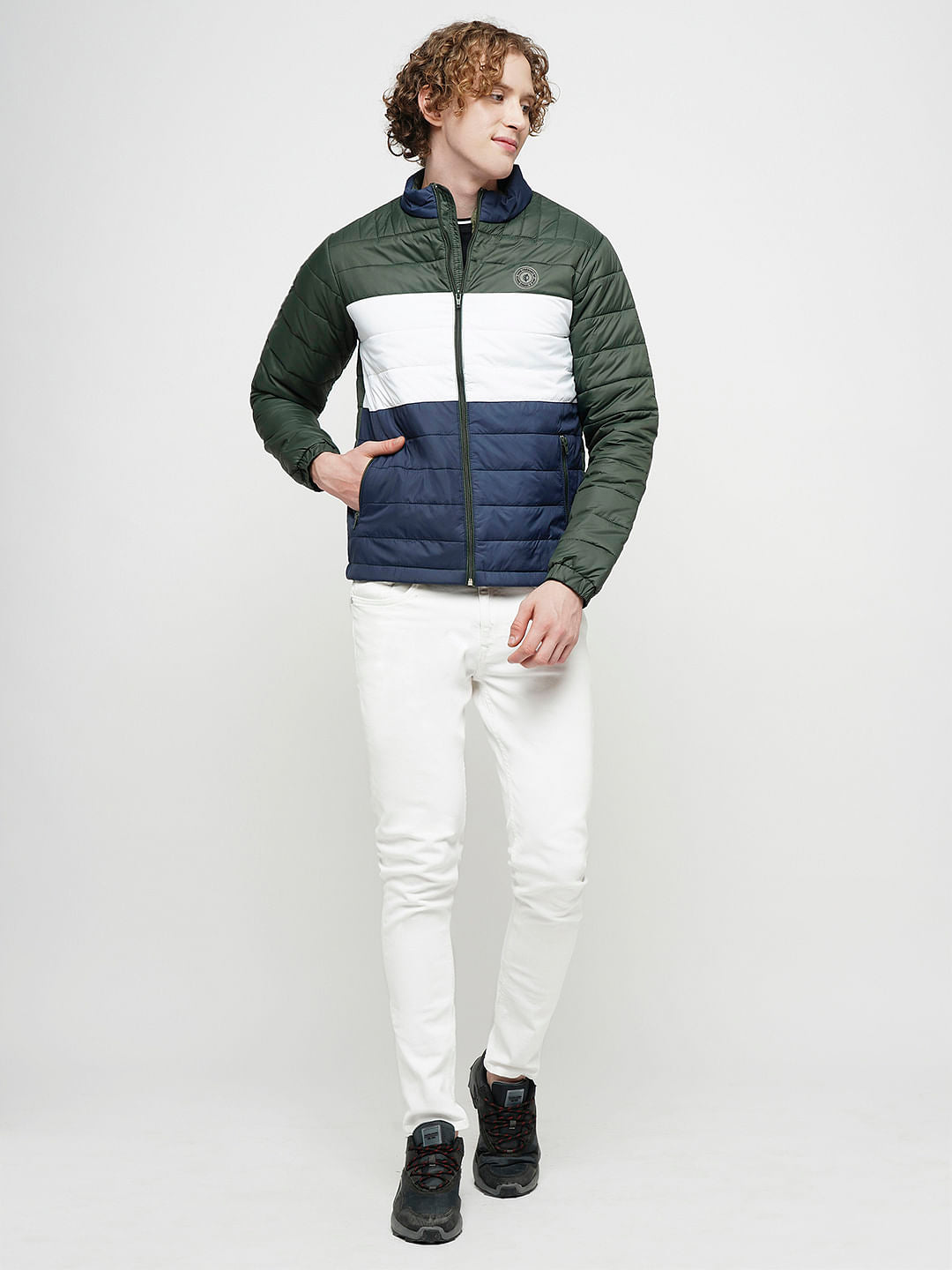 PRODUKT by JACK&JONES Green Colourblocked Hooded Puffer Jacket