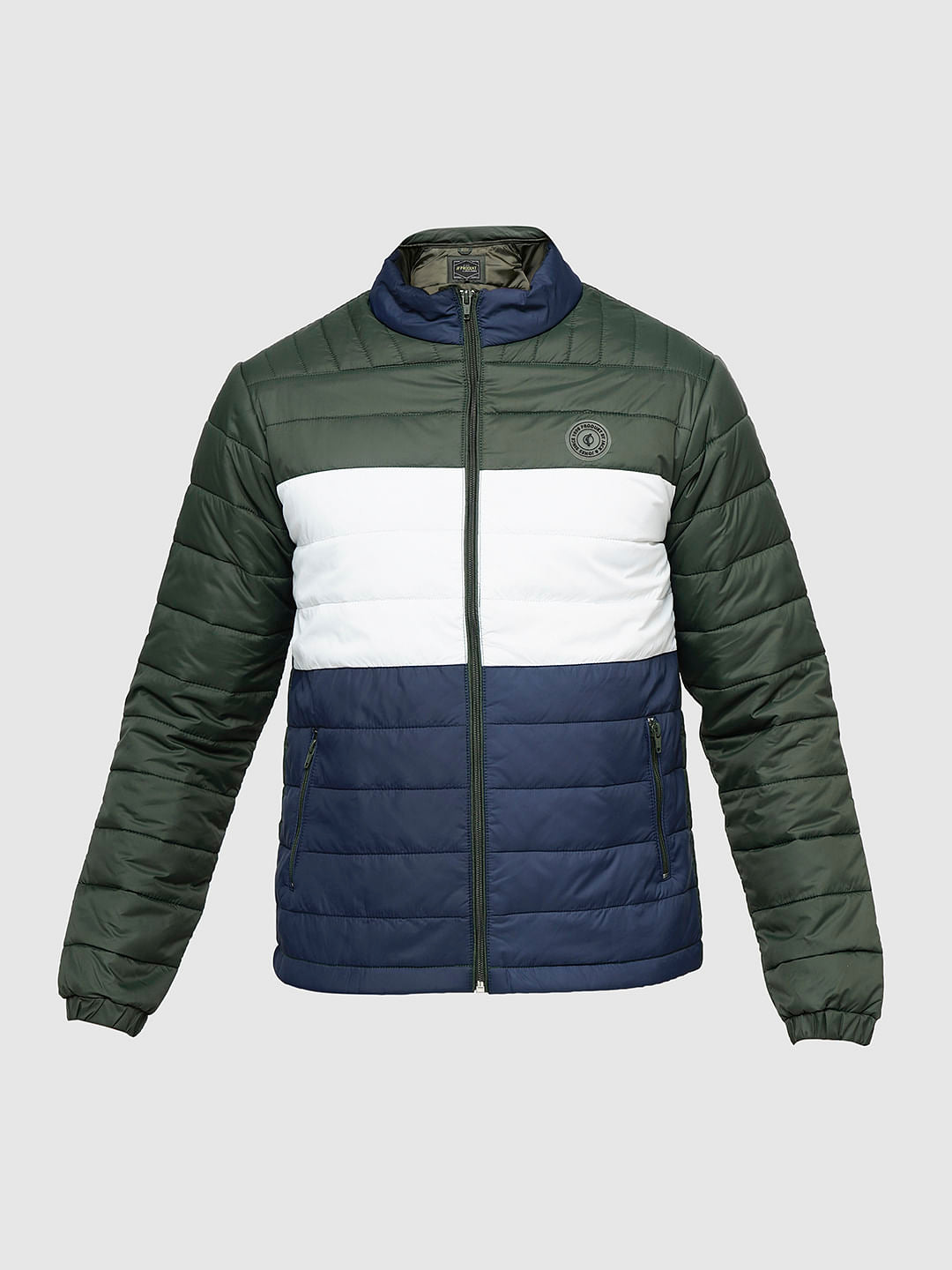 PRODUKT by JACK&JONES Green Colourblocked Hooded Puffer Jacket