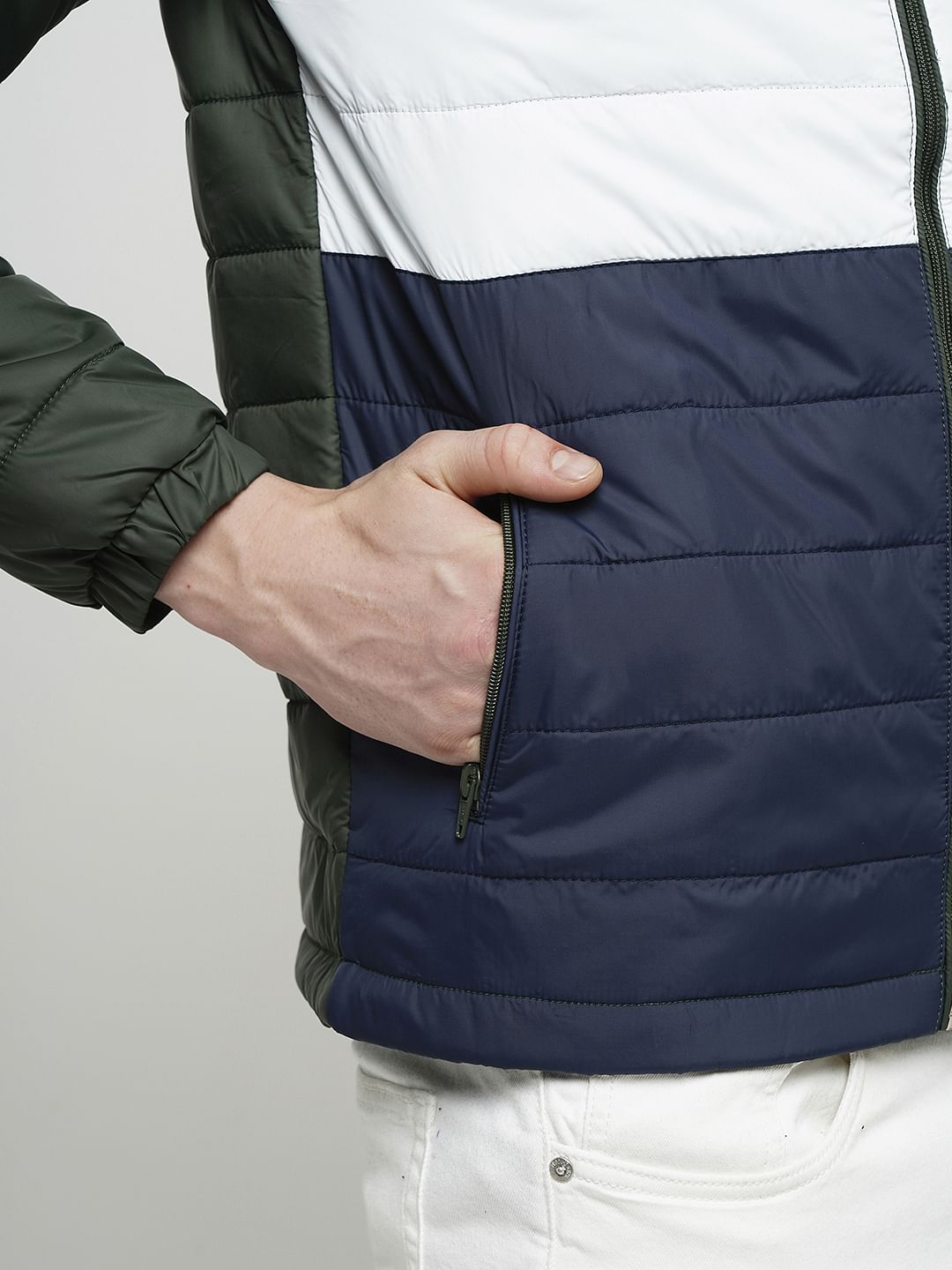 PRODUKT by JACK&JONES Green Colourblocked Hooded Puffer Jacket