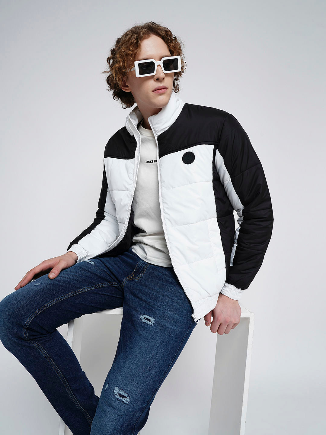 PRODUKT by JACK&JONES White Colourblocked Puffer Jacket - S