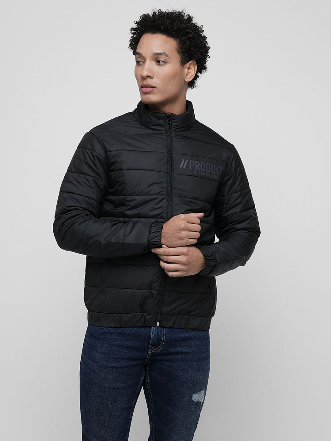 PRODUKT by JACK&JONES Black Logo Print Puffer Jacket