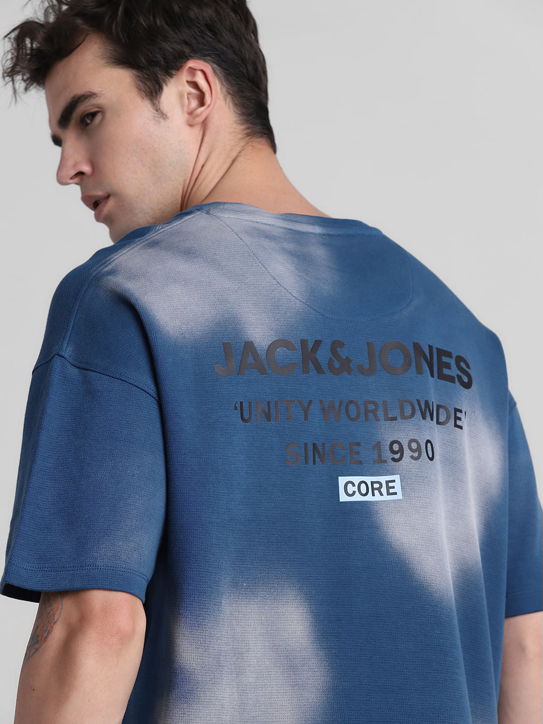 Blue Colourblocked Crew Neck T-shirt