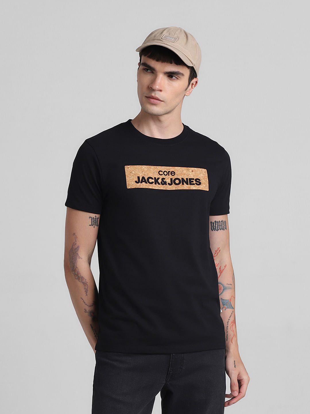 Black Printed Crew Neck T-shirt - S