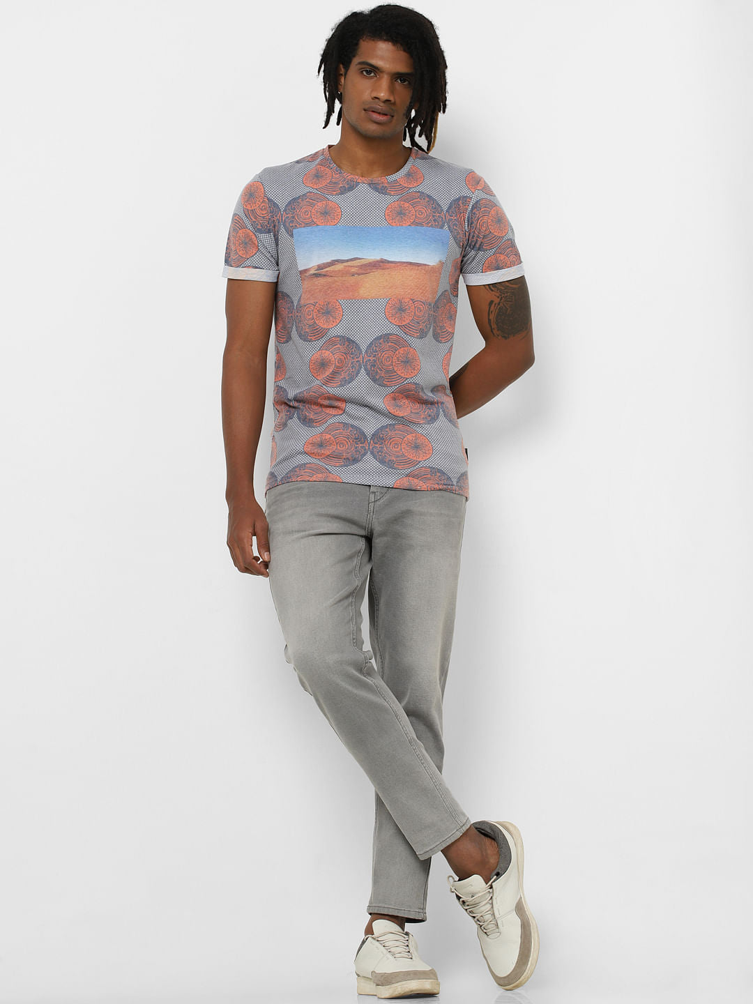 Peach Graphic Print Crew Neck T-Shirt