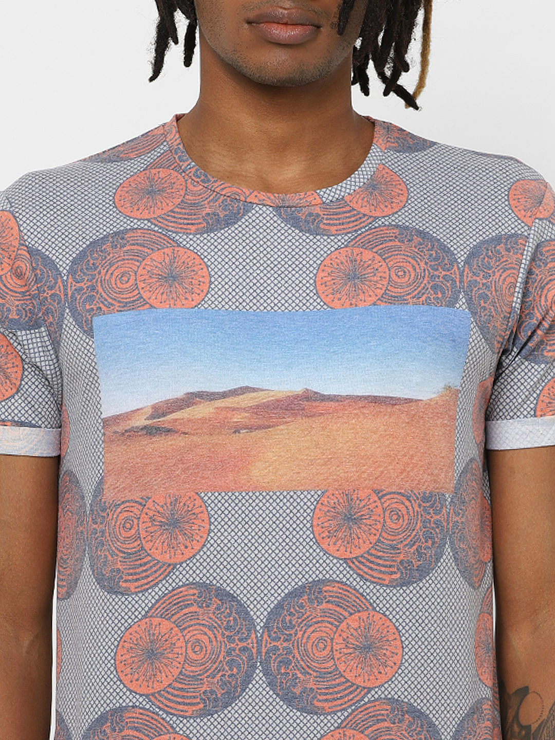 Peach Graphic Print Crew Neck T-Shirt