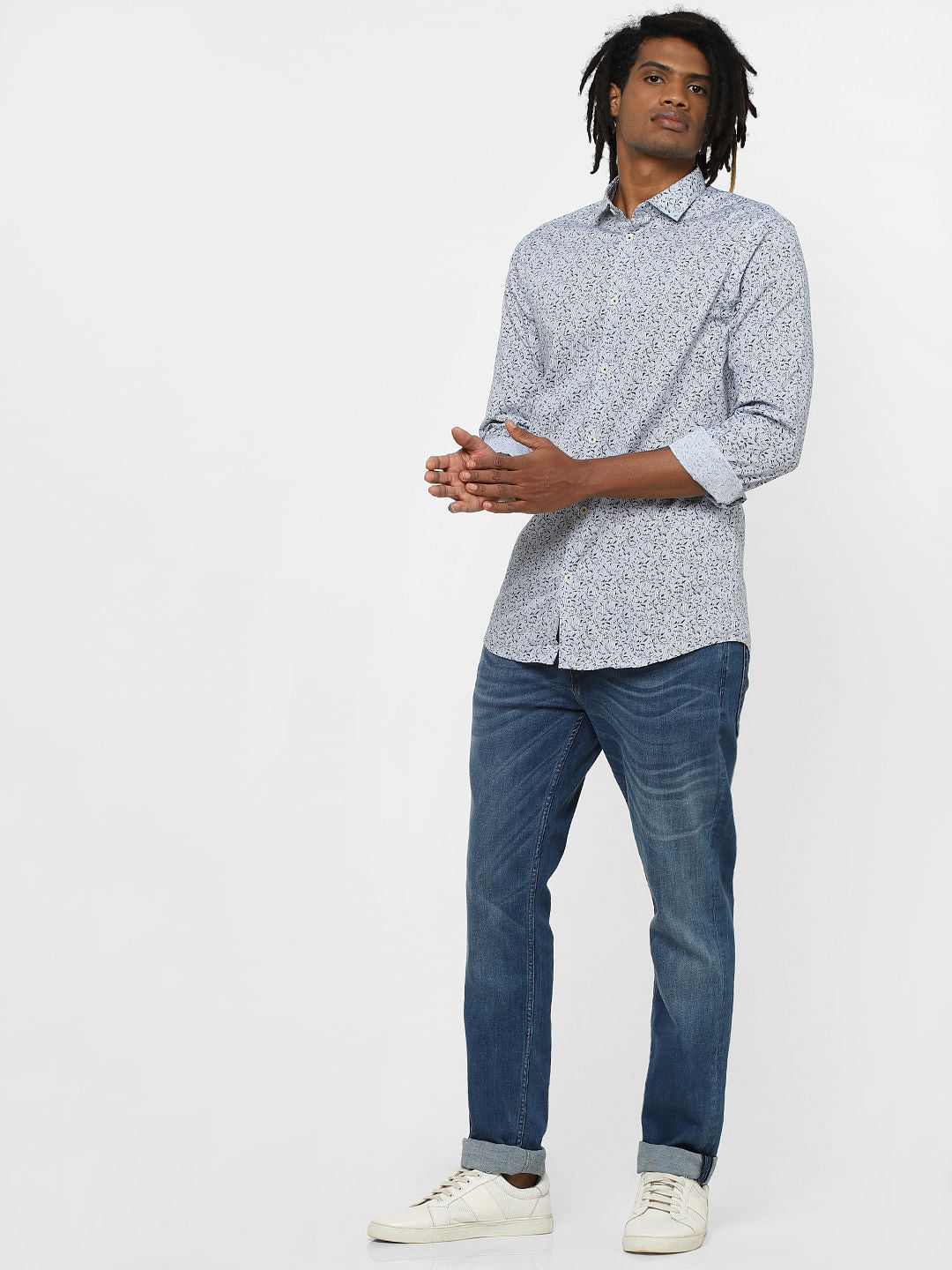 White All Over Print Full Sleeves Shirt - S