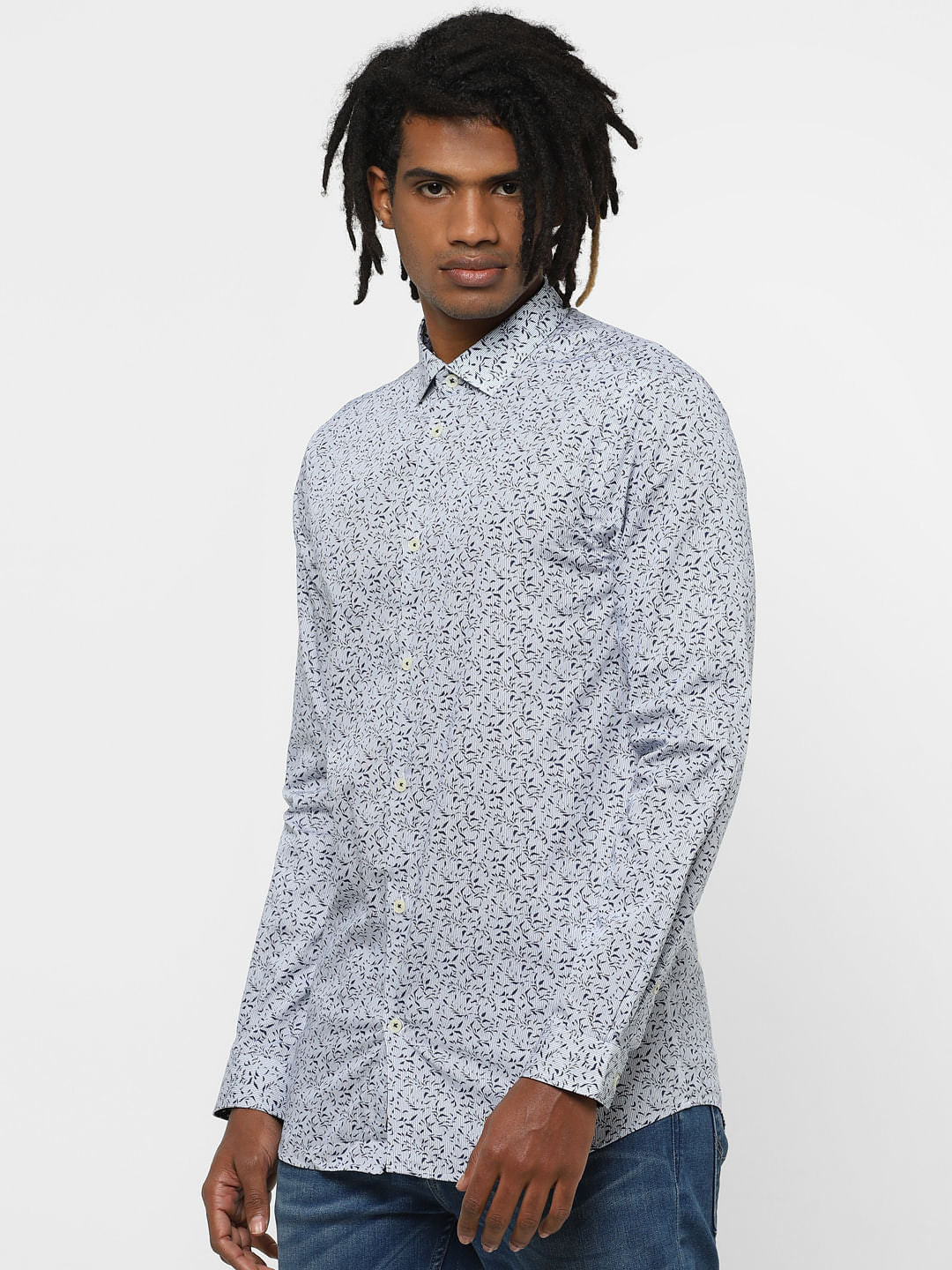 White All Over Print Full Sleeves Shirt