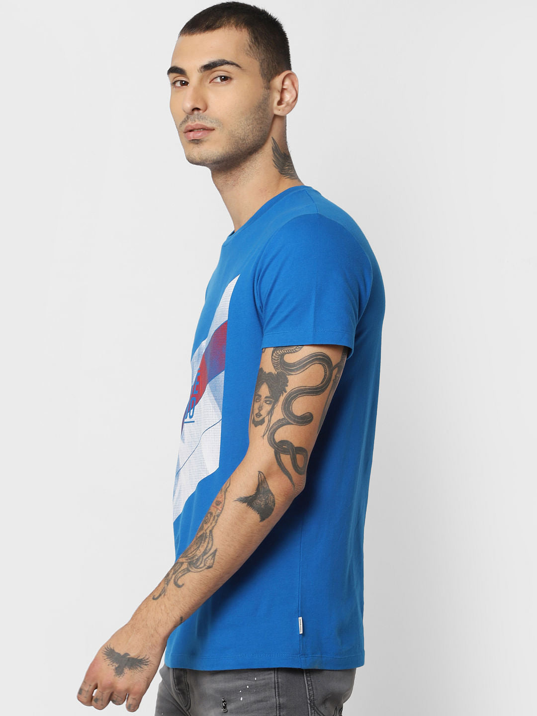 Blue Graphic Print Crew Neck T-shirt