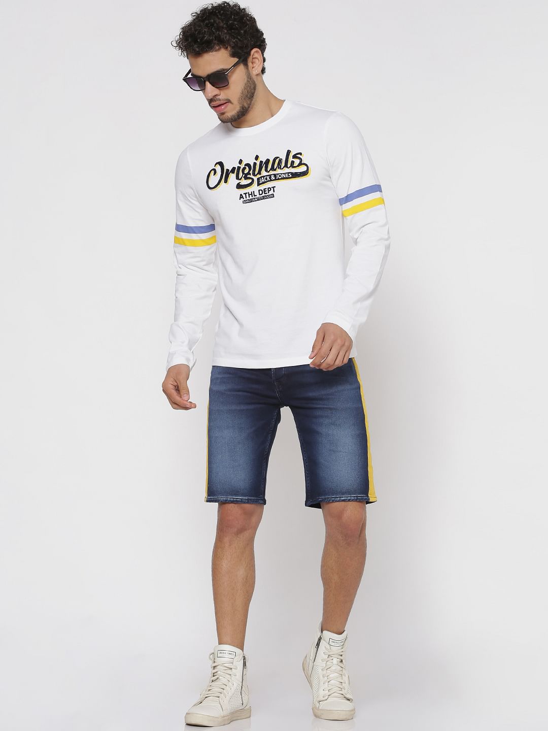 White Logo Print Full Sleeves T-shirt - S