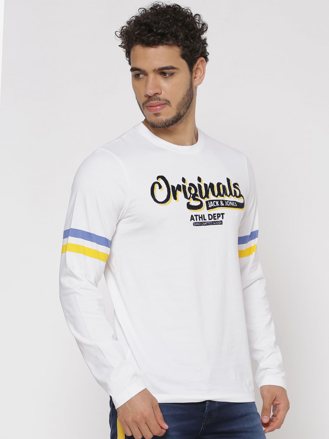 White Logo Print Full Sleeves T-shirt