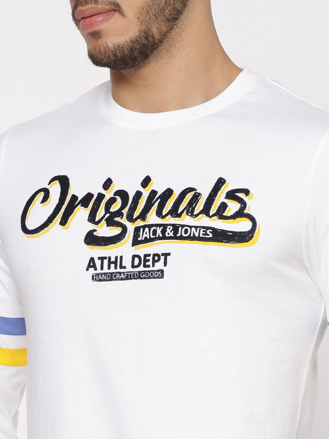 White Logo Print Full Sleeves T-shirt